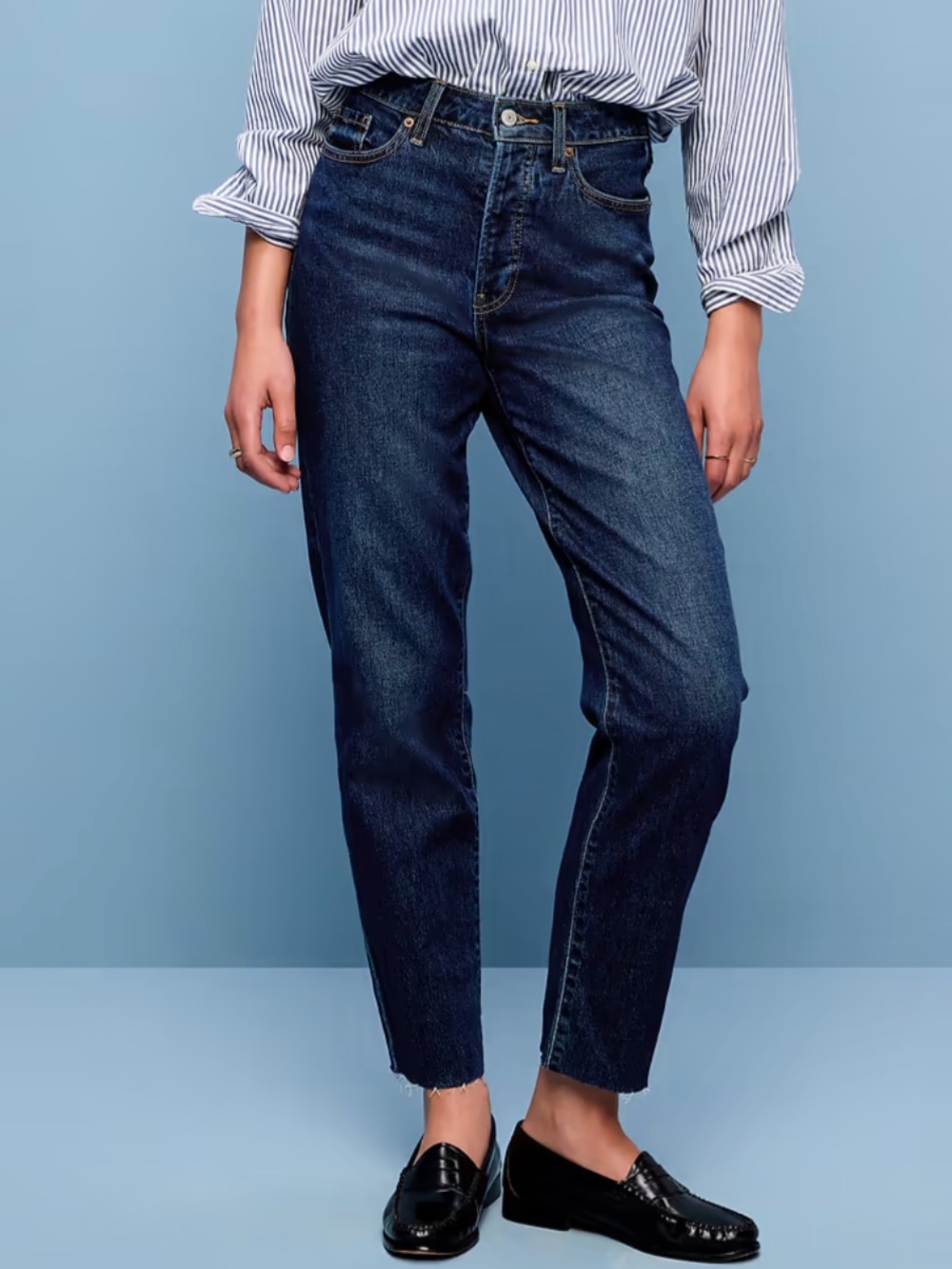 Old Navy OG Straight Button Fly Dark Indigo High-Rise Straight Jeans - Size 12